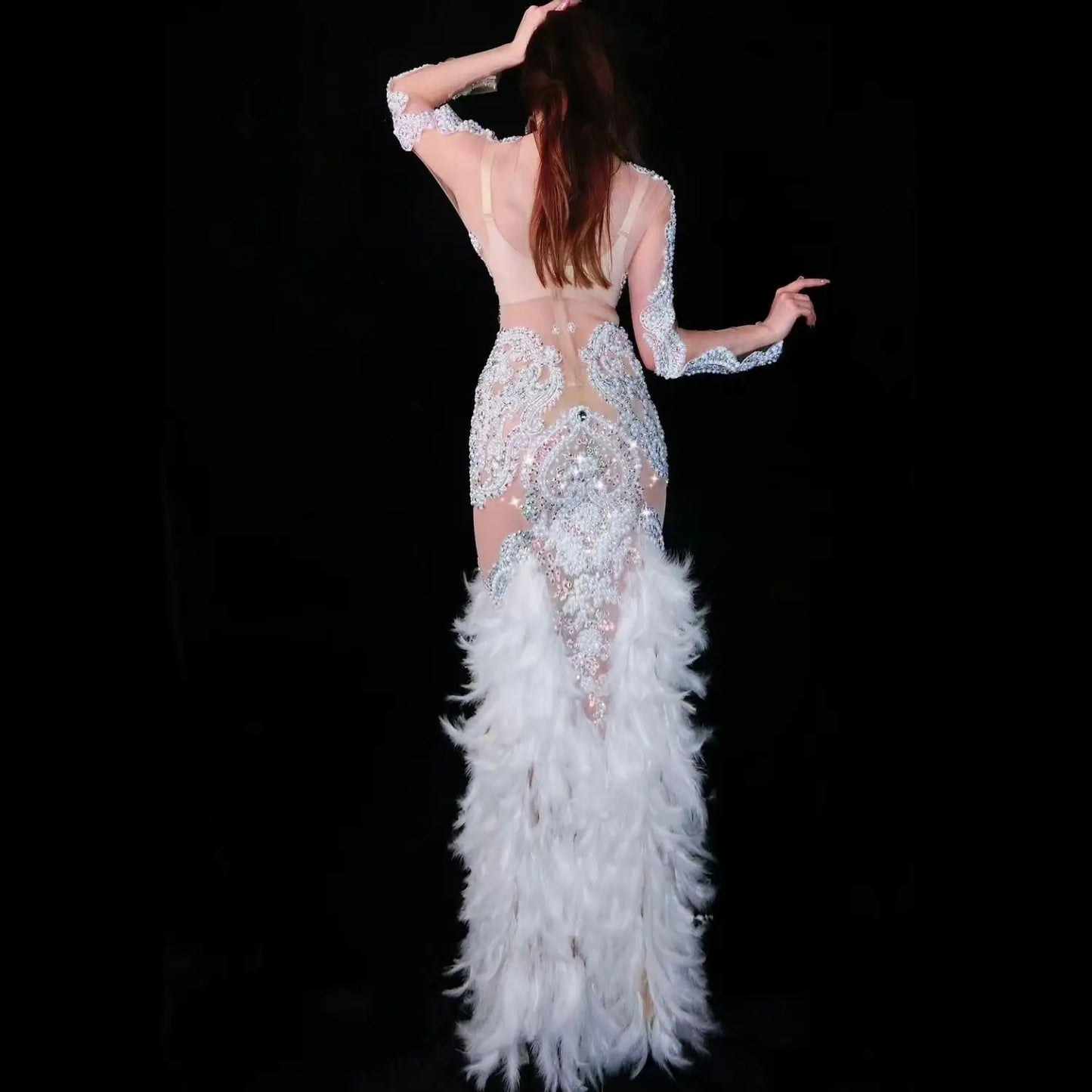 Rhinestone Pearl Feather Dress