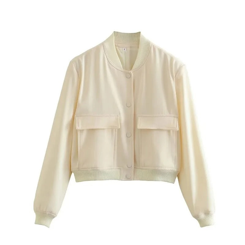 Cropped White Bomber Jacket